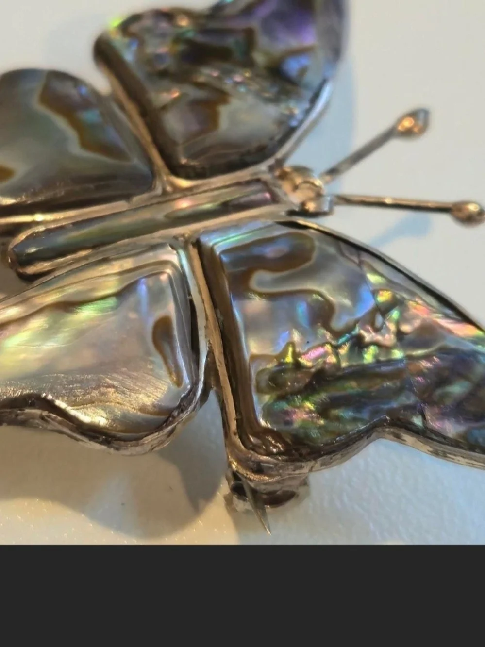 Vintage Butterfly Abalone Shell Brooch/pin in Iridescent Blue-Green